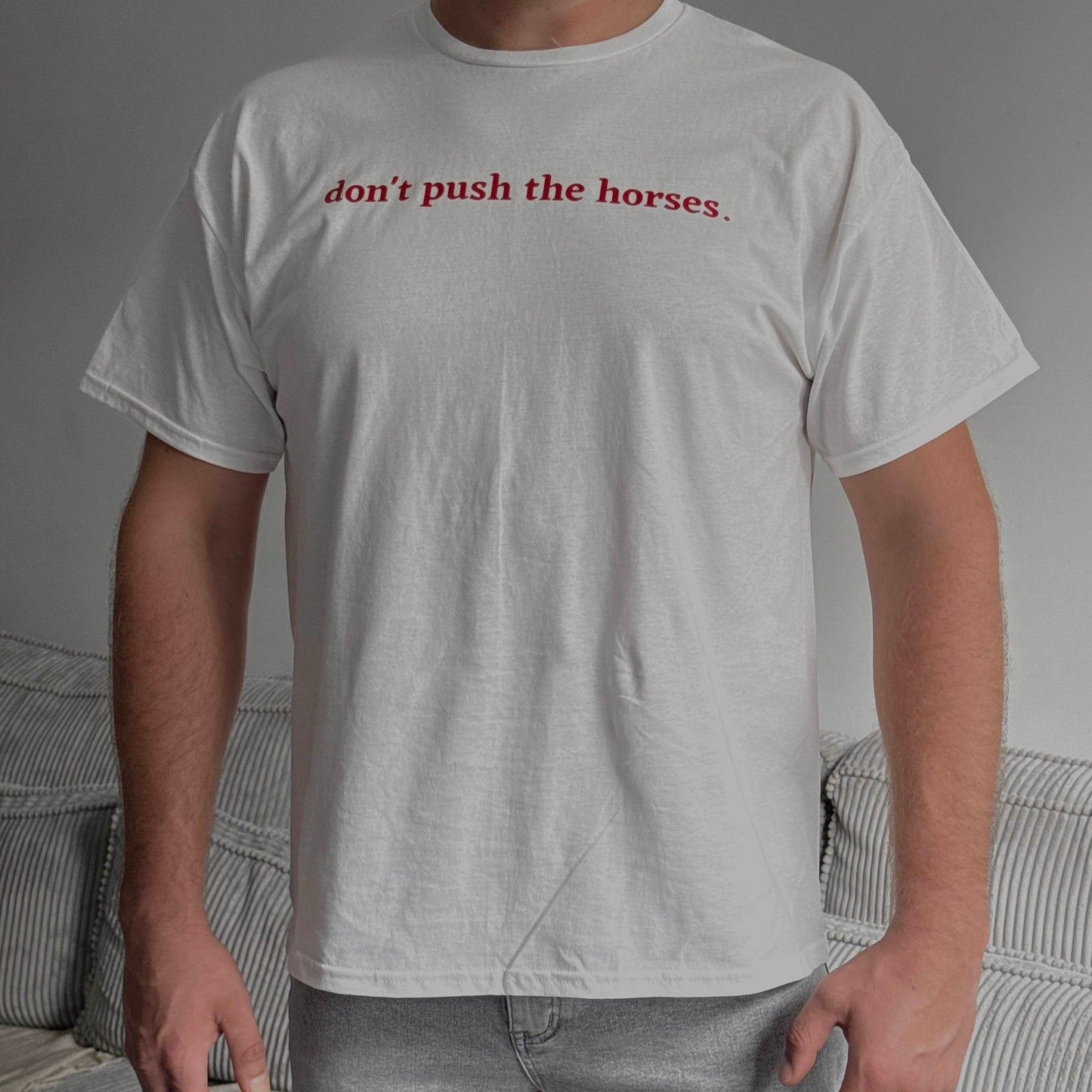 Men T-shirt 'Don't push the horses'