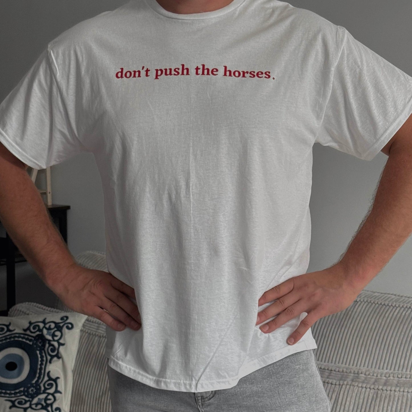 Men T-shirt 'Don't push the horses'