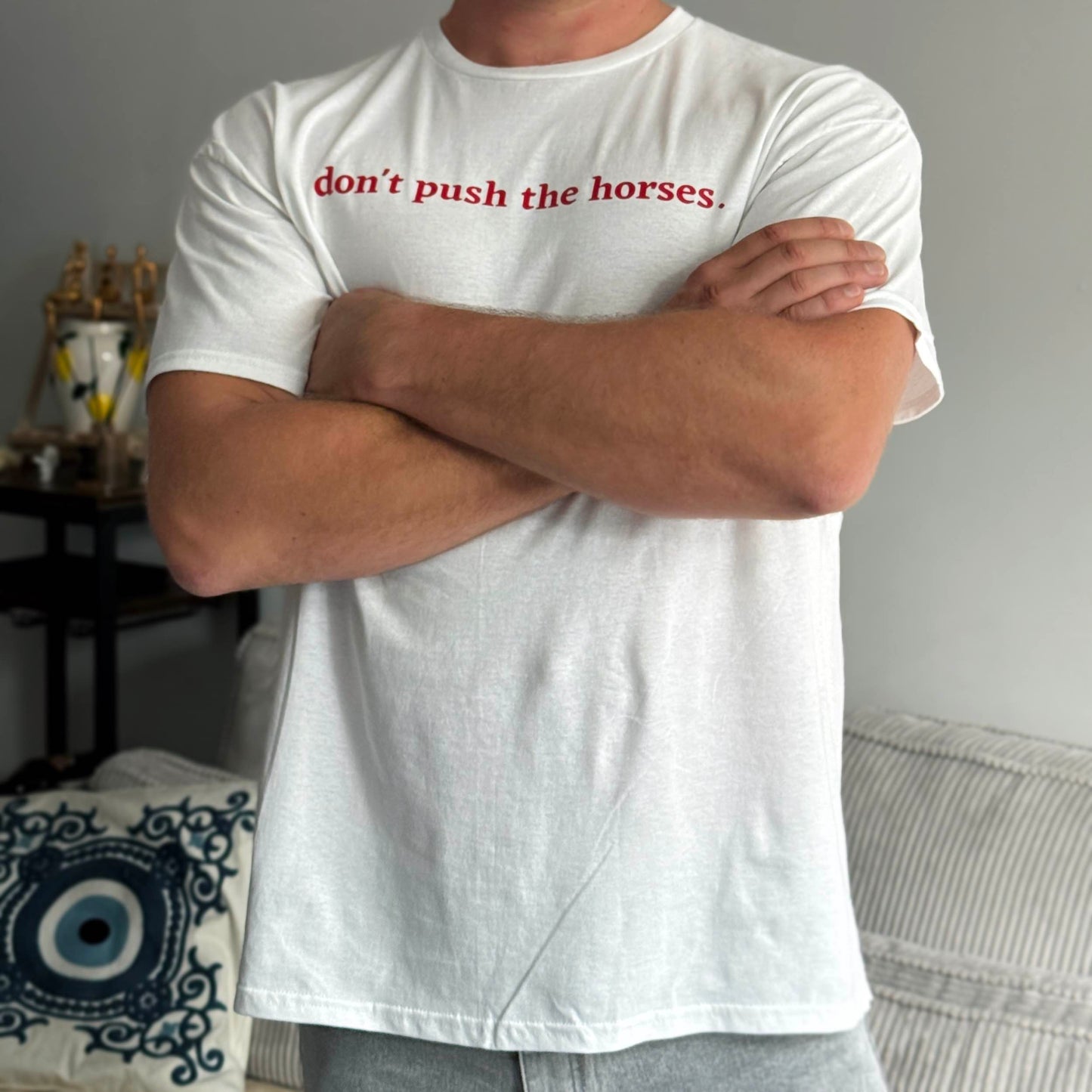 Men T-shirt 'Don't push the horses'
